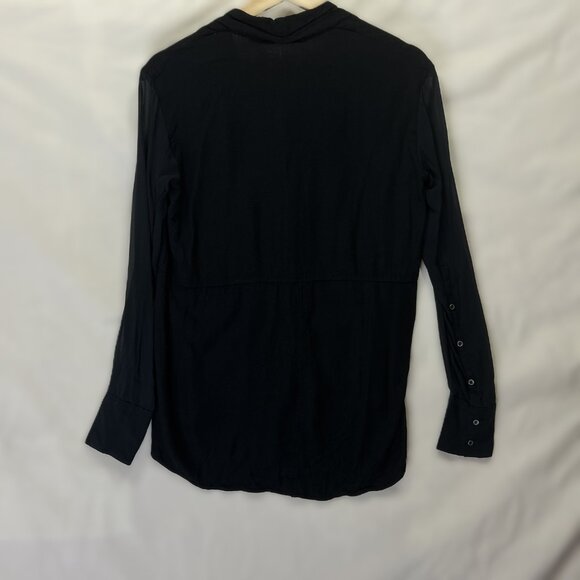 Helmut Lang XS Black Sheer  Long Sleeve V Neck Asymmetrical Hem Whymsical Top - Picture 1 of 10